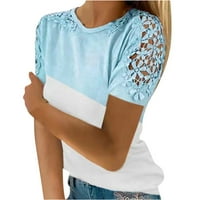 Žene Ljetne modne kratke majice čipke kratkih rukava Boja blok majica Casual Regular Fit Comfy bluza