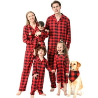 Pudcoco božićna porodica podudaranje pidžama postavljene plaćene print s dugih rukava rever košulja haljina haljina za spavanje pasa trokutasta bib