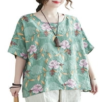 GRIANOOK DAMIES majica kratki rukav majica CREW Crt TEE Žene Ležerne prilike ljetni vrhovi labav cvjetni