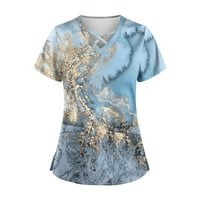 Žene ljetne vrhove kratkih rukava za bluze za radnu odjeću Grafički otisci Žene okrugli izrez mahune Sky Blue 4XL