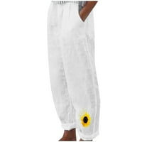 Azrian Womens Jed modne hlače, modne žene Ljetni casual labavi pamučni i posteljini džep printtrouseri hlače bijela veličina u prodaji