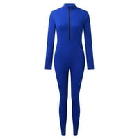 Labakihah Jumpsuits za žene Ženski patentni zatvarač - izrez Dugim rukavima Zkupni Romperi Bodičari CatSuit Sportski kombinezon Blue