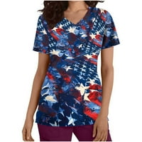 GUZOM Bluze za žene čišćenje - V rectalna uniforma 4. srpnja Košulje Kratki rukav Ležerne prilike Neovisnost Dan udobnosti Navy XL
