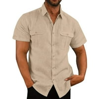 Muške pamučne i posteljine velike i visoke regularne fit casual gumba s kratkim rukavima niz majice