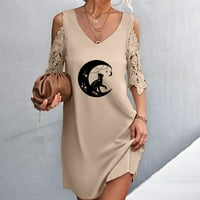 Ljetna haljina za prodaju za žene za žene kratki rukav tisak čipke V-izrez hladnog ramena cvjetna ivica