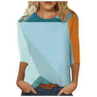 Pyju Womens trendne bluza za rubu, okrugli vrat Labavi tunik Geometrijski print Ležerbene majice Proljeće
