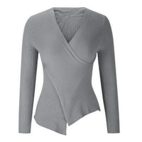 Pad džemperi za žene čišćenje zimskih dugih rukava pulover V-izrez džemper sive m