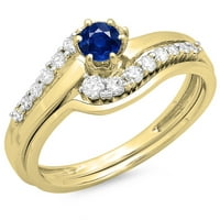 DazzlingRock kolekcija 14k Round Blue Sapphire & White Diamond Twisted WRIDAL Granični prsten za angažman,