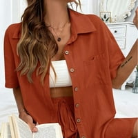BDFZL WMEN Clears Trendovi za uklanjanje odjeće Ženska bluza s kauzalnim gumbima Postavite majicu kratkih rukava Ljetni vrhovi lubeno crvene l
