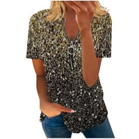 Kakina s klirens košulje za žene slobodno udobne V-izrezom Zip Ispis kratkih rukava Top bluza The Majica