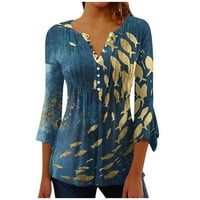 Olyvenn Žene Tuničke peplum majice modne tipke V-izrez Tees rukava bluza Stilske ribe Grafički pulover