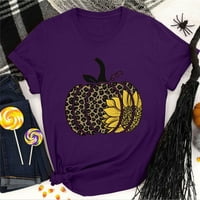 Rollbacks Womens Ljetni vrhovi kratki rukav Teen Grils Modna odjeća Casual Comfy pulover vrhove Halloween bundeve print Crewneck Majice za majice za žene Purple XL