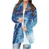 Trendy Womens Fals modni zapadnji vrhovi za dame otvorena prednja kardigan pulover plus veličine dugih rukava s majicama sa dugim rukavima, gradijentna dukserica tunika tamno plava xl
