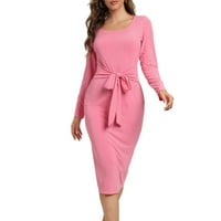 Ženska modna temperamentarna temperatura pune boje dugih rukava Veziva krasta haljina, ružičasta