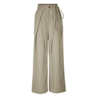 Ženske široke lanene pantazlo pantalone visokog struka Poslovne ležerne pantalone labave drešene hlače