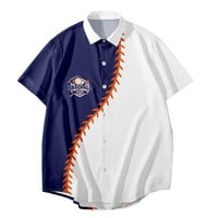 Clearice Muške košulje 4. srpnja Američki teženi gumbi Baseball Partwn Short rukava Majica Majice Purple 4xL