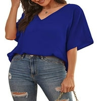 Voguele Women majica V izrez Šifonske vrhove kratkih rukava tunika bluza plaža Ljetne košulje Bohemian Navy Blue 2xl