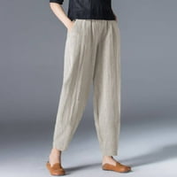 Crne pantalone za žene za žene hlače na plažima hlače elastične pantalone pamučni džep prozračan posteljina
