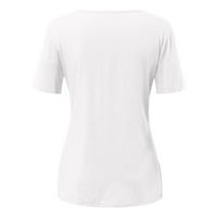 Ženski vrhovi ženska posada Crta kratkih rukava Čvrsti dame bluze Ležerne majice za žene bijele 5xl
