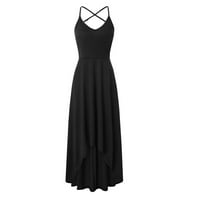 IOPQO Crne haljine za žene modni casual V-izrez bez rukava bez rukava Otvorena leđa Čvrsta haljina haljina