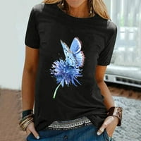 SunhillsGrace majice za žene Leptir cvjetni ispis majica Bluza O-izrez kratki rukav na vrhu majica TEE