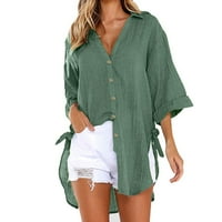 Ženske vrhove ležerne bluza V-izrez Čvrsta žena Ljetne rukave majice vojska zelena 2xl