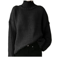 TOQOT Fall džemperi za žene - modni turtleneck dugih rukava pleteni zglobovi zbojene crne veličine s