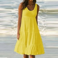 Ženske ležerne ljetne haljine labave obične haljine u boji trendi bez rukava sa rukavima Slatka ruched plaže