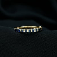 CT septembar Roštilj Princess Cut Blue Sapphire Polu vječni prsten u baru, 14k žuto zlato, US 5,50