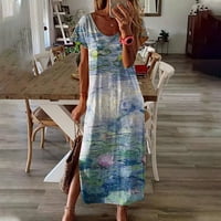 Žene Ljetne maxi haljine O-izrez kratkih rukava boemska vintage cvjetna haljina split duga zamotavanje