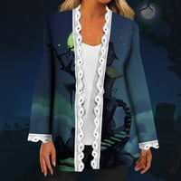 Dukseri za žene Ženska modna casual Hallo-ween Print Crack Cardigan jakna s dugim rukavima Zelena s