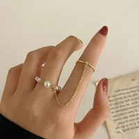 Francuski jednostavni višeslojni imitacija biserni metalni prstenovi za žene sjajni cirkon kristalni prstenovi zabavni vjenčani nakit dodaci poklon