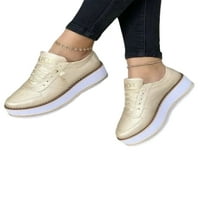 Woobling Dame Flats Comfort Casual cipela čipke Up tenisice Sportska šetnja cipele Debela potplatna platforma Modni zlato 7.5