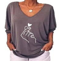 Plus size Ženski print V-izrez s dugim rukavima majica Dugme Ležerne prilike labavih tunika