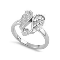 Sterling Silver Platinum pozlaćeni anđeoski krila sa srčanim ženskim prstenom