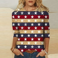 Košulje od 4. jula za žene USA zastava majica Patriots Tops American Flag Graphic Tee majica Dan nezavisnosti Ispis majica Crewneck Ruver Khaki L