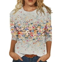 Ženske prevelike majice kratki rukav V-izrez TEE Tors cvjetni print sivi m