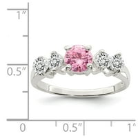 Čvrsta sterling srebrna ružičasta okrugla CZ CUBIČNA ZIRCONIJA bočni kamenje godišnjica prstena Veličina