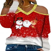 Plus veličine Božićne žene Hladno ramena tunika bluza Xmas tiskana majica