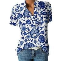MLQIDK ženske bluze i vrhovi Dressy ljetni kratki rukav up bluza labav fit casual v izrez Henley majica