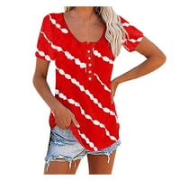 Crvene majice za žene Twill Casual Modni okrugli decline Dugme za rukave T majica izrez Žene Kratki ženski bluza Pamuk