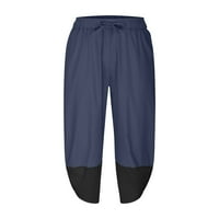 YieVot muške posteljine hlače Ljeto čišćenje Dvotonski patchwork džep obrezane hlače na sredini elastičnih