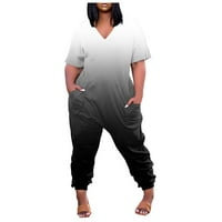 Jumpsuits za ženske plus veličine casual v izrez kratkih rukava sa džepovima širokim ženskim ženskim ljetnim vrhovima sive s