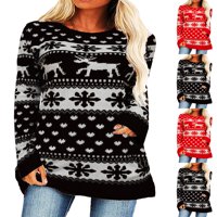 GVMFIVE ženske božićne vrhove elk snježne pahulje pulover duks s dugim rukavima pletiva bluza