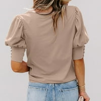 Ženska košulja za blube s okruglim vratom Top kratkih mjehurnih rukava s rukavima za pulover Dugme Zatvaranje