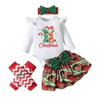 Outfit za bebe Odjet s dugim rukavima Božićno pismo Xmas jelene ispisane rubne bodi suknje za glavu Outfits