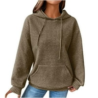 Ženske prevelike dukseve dugih rukava pulover vafle pletene dukseve pune boje dukseva nacrtajući topla odjeća s džepovima tamno siva m
