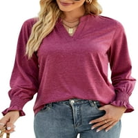 Voguele Women majica V izrez TEE dugi rukav majica Fall Tops Osnovni tunički bluza Claret M