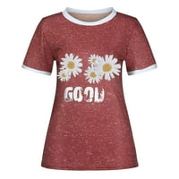 Ženska labava ugodna majica Top Women Ljeto Top Letter Daisy Ispis Bluza s majicom s kratkim rukavima
