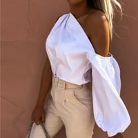 Žene Trendy Solid One rame dugih rukava Jednodijelni dekolcisni majice Bluze Top bijele s